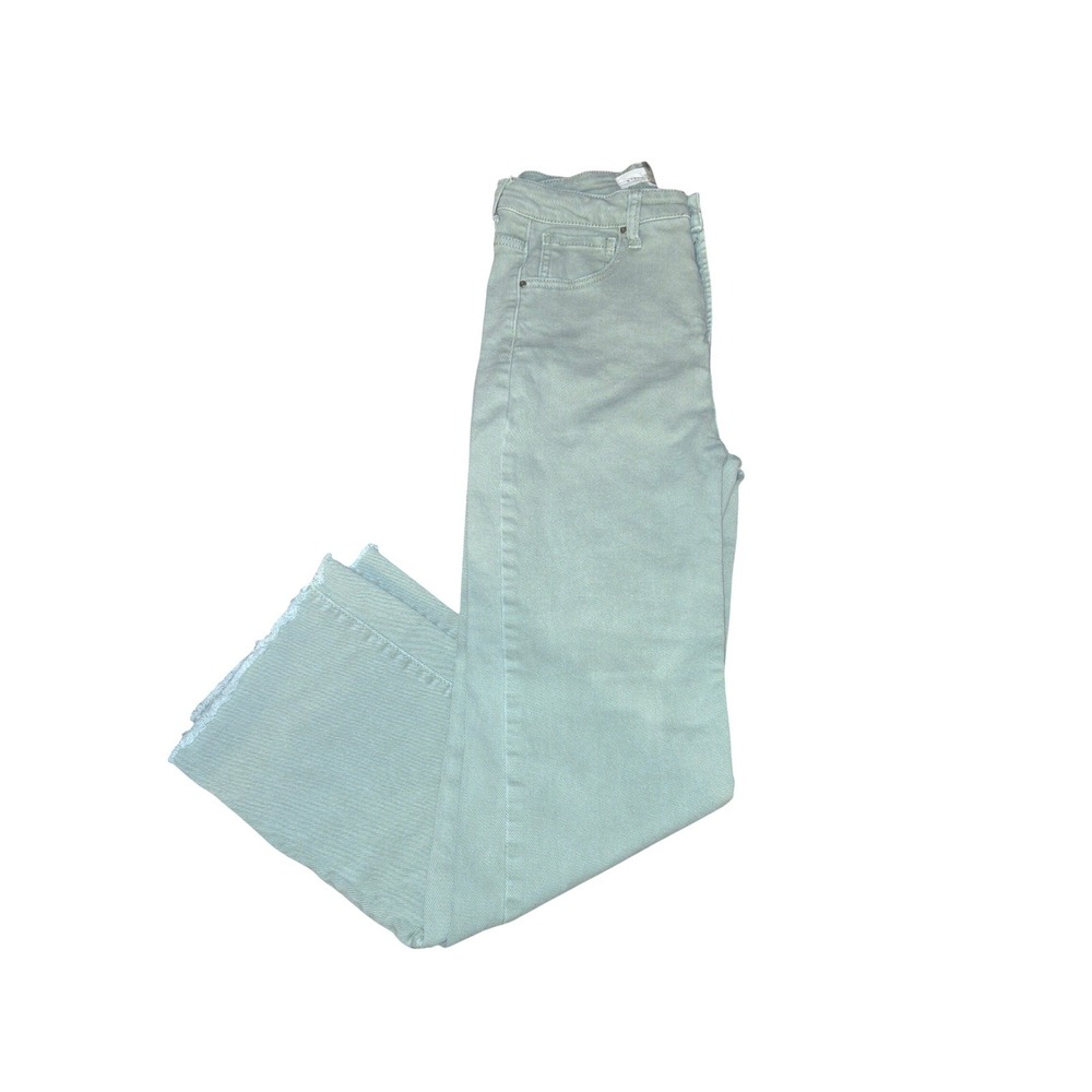 Risen Tyla High Rise Raw Hem Straight Leg Jeans Women 7 Ice Blue Stretch RDP5507